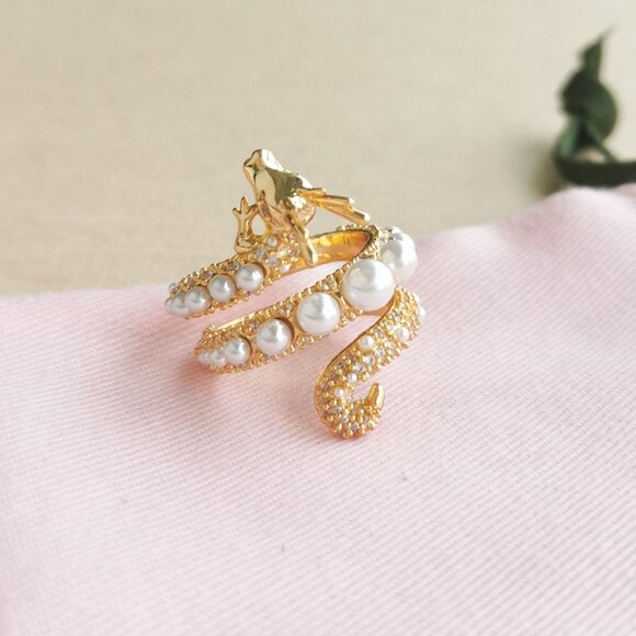 NEW Kate Spade Gold Pearl Dazzling Dragon Wrap Ring Size #7 - Picture 3 of 5
